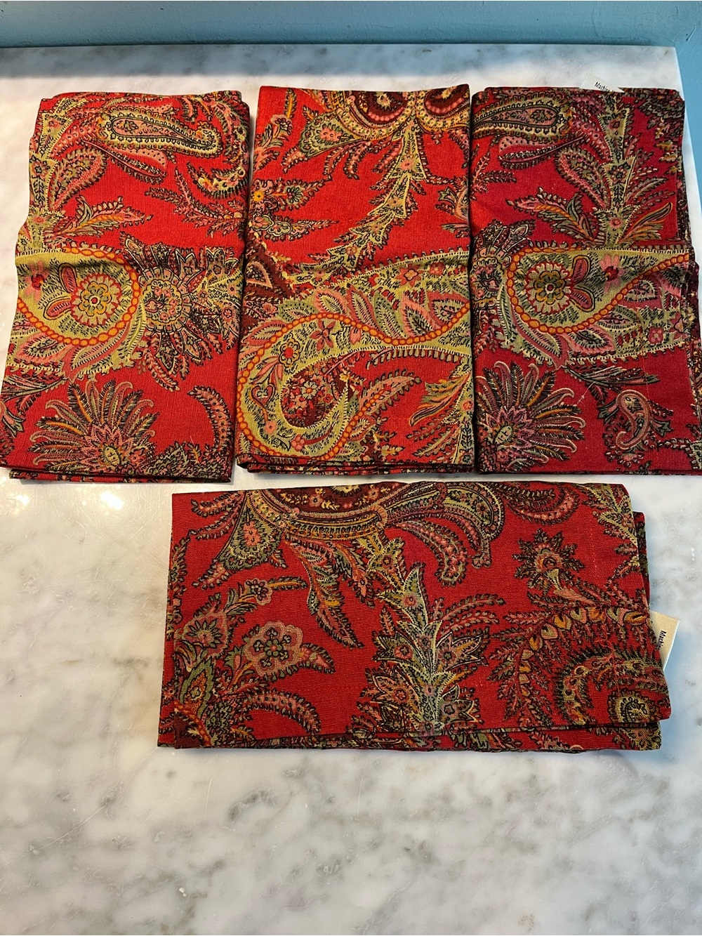 Pottery Barn Red Paisley Cotton Napkins Set